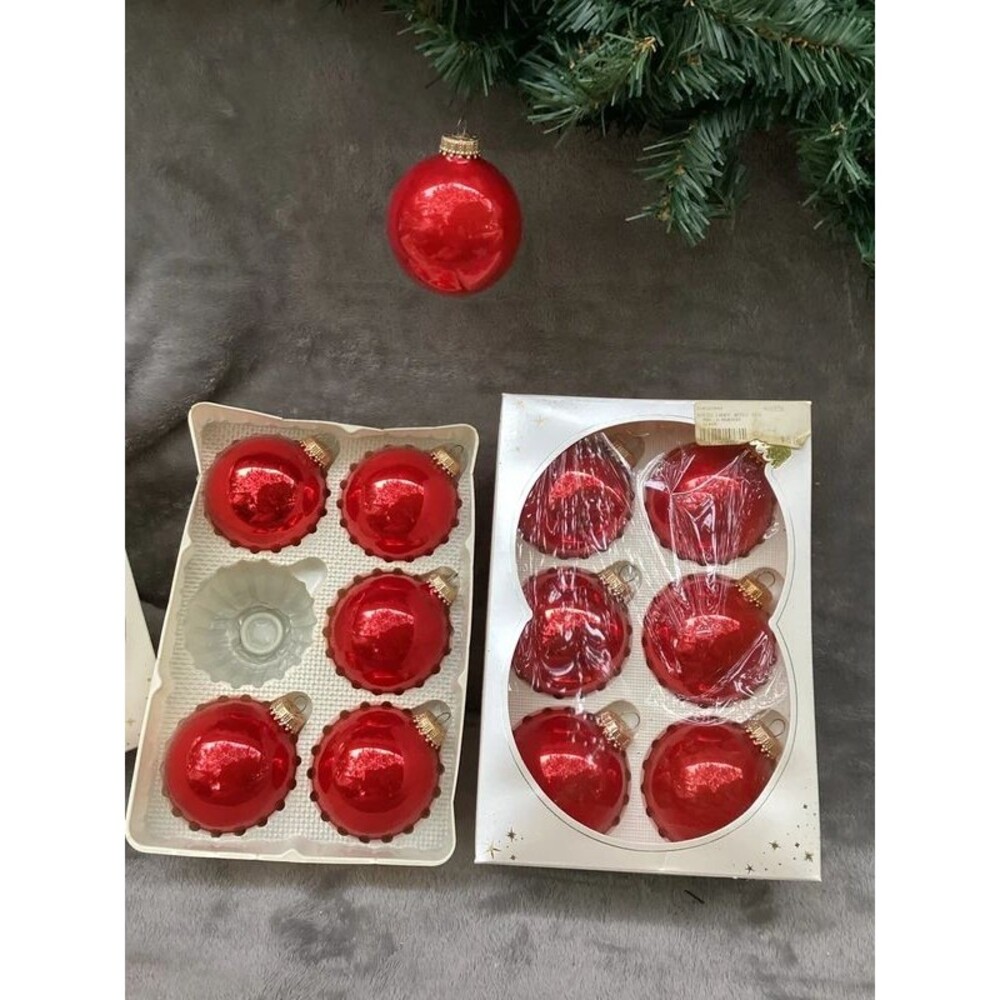 Candy Apple Red Christmas by Krebs Vintage Glass Ornaments Boxed (12) USA